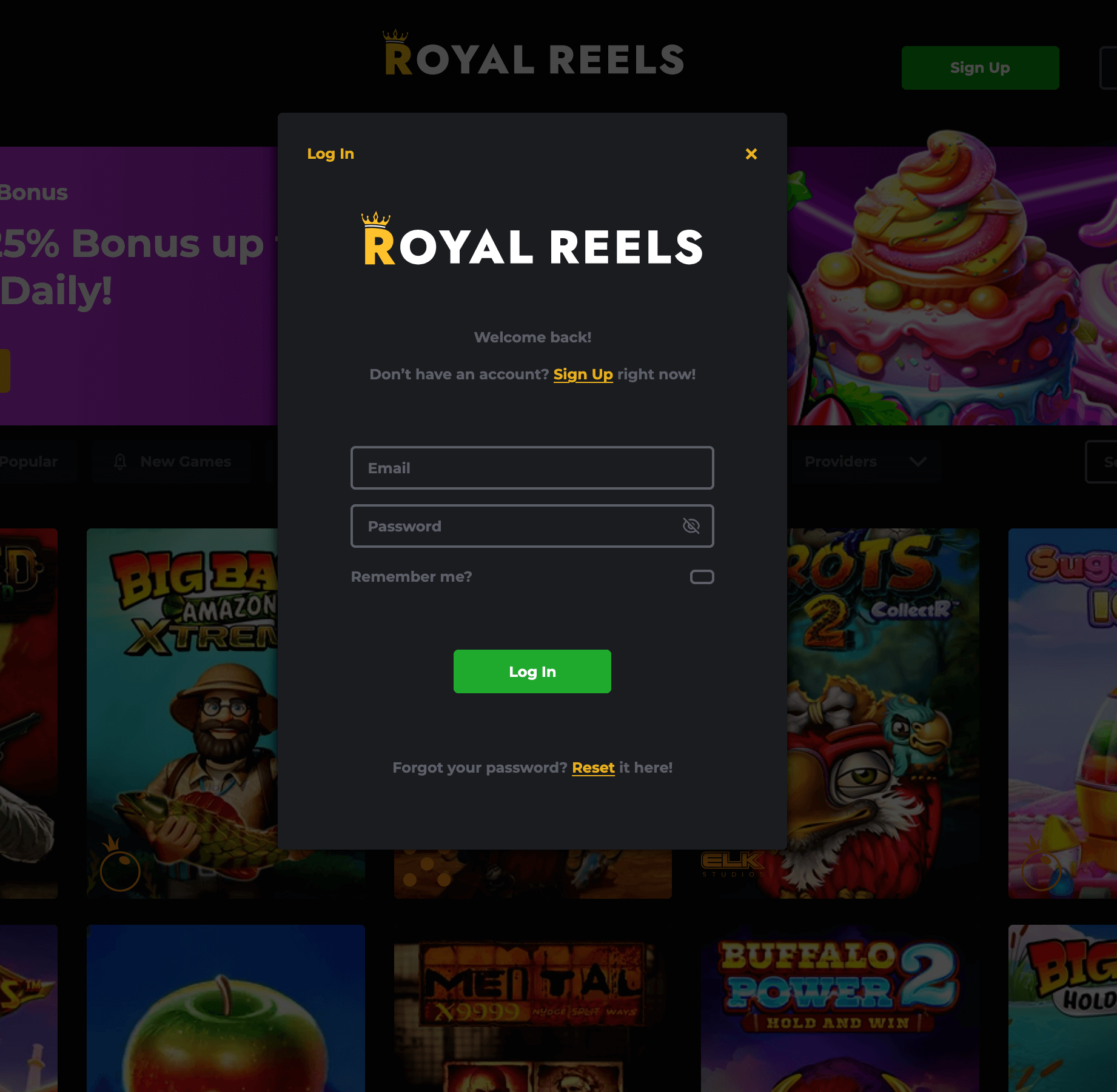 Royal Reels Casino - Login in Two Steps